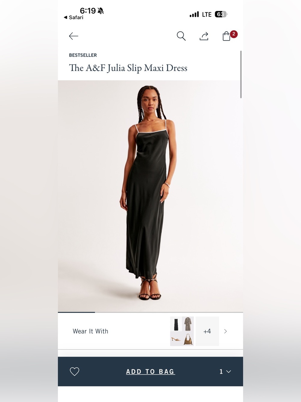 Abercrombie & Fitch Black Slip Maxi Satin Dress